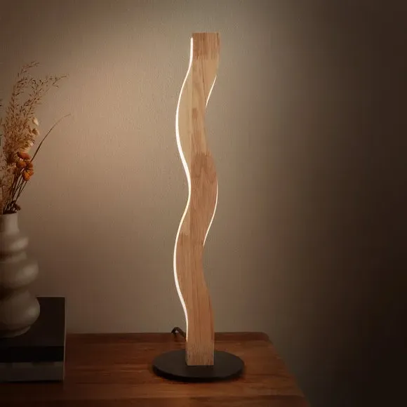 Wave LED Table Lamp with Switch - Brown, Wood