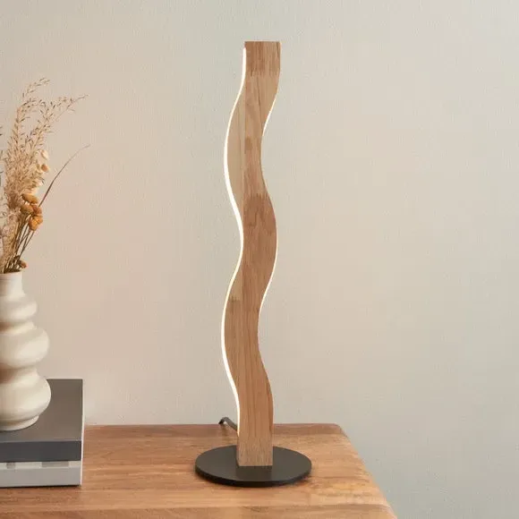 Wave LED Table Lamp with Switch - Brown, Wood