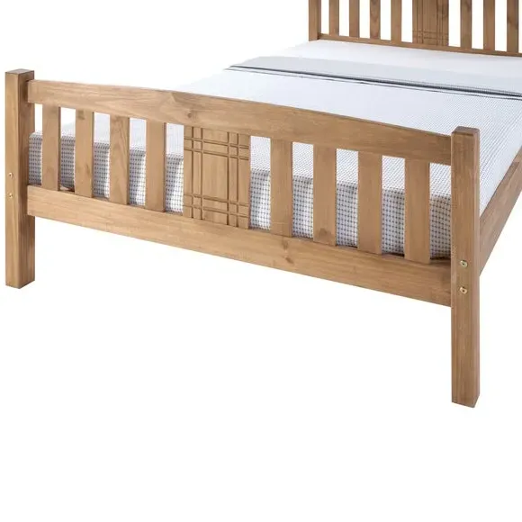 Bed Frame with Engraved Headboard - Honey, Wood