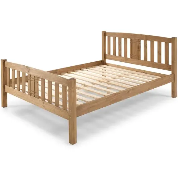 Bed Frame with Engraved Headboard - Honey, Wood