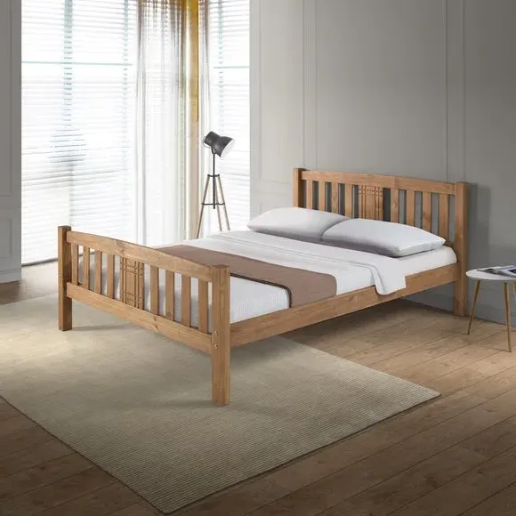 Bed Frame with Engraved Headboard - Honey, Wood