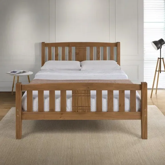 Bed Frame with Engraved Headboard - Honey, Wood image