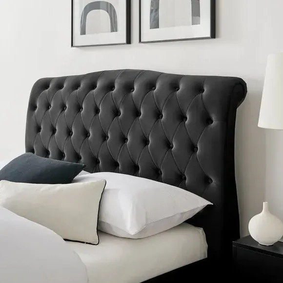 Bed Frame with Large Headboard - Black, Velvet