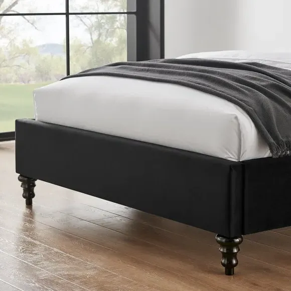 Bed Frame with Large Headboard - Black, Velvet