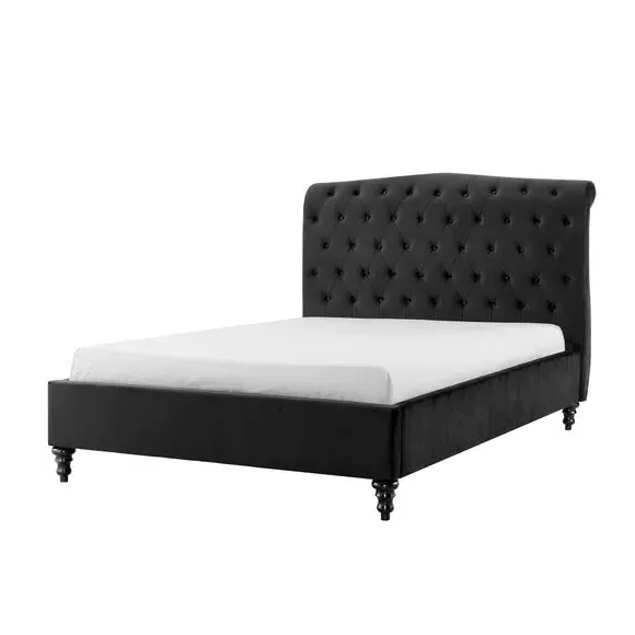 Bed Frame with Large Headboard - Black, Velvet