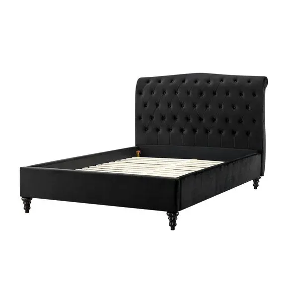 Bed Frame with Large Headboard - Black, Velvet