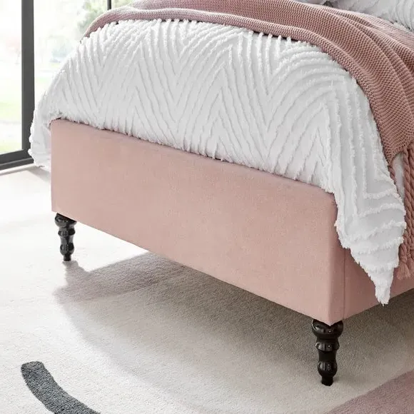 Bed Frame with Large Headboard - Blush, Velvet