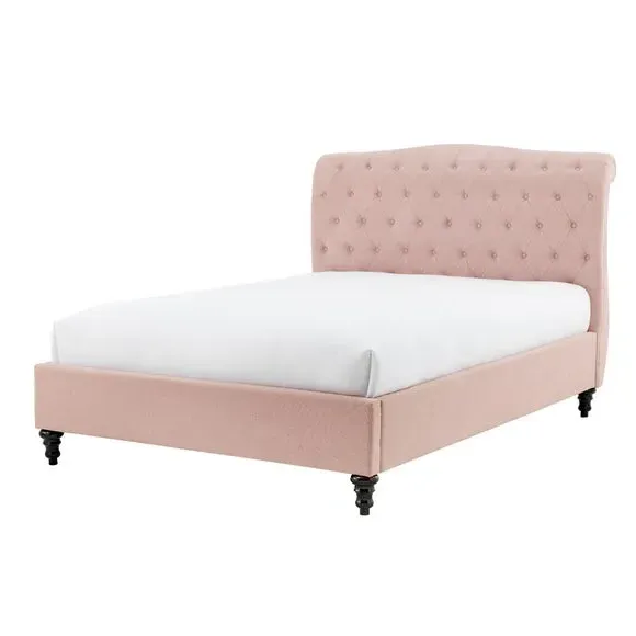 Bed Frame with Large Headboard - Blush, Velvet