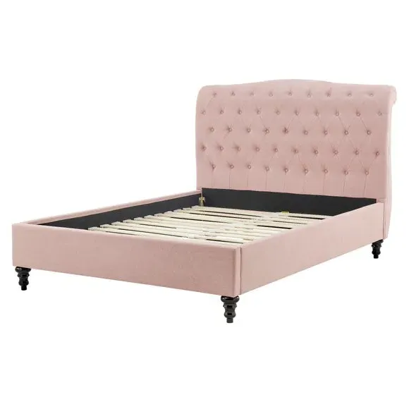 Bed Frame with Large Headboard - Blush, Velvet