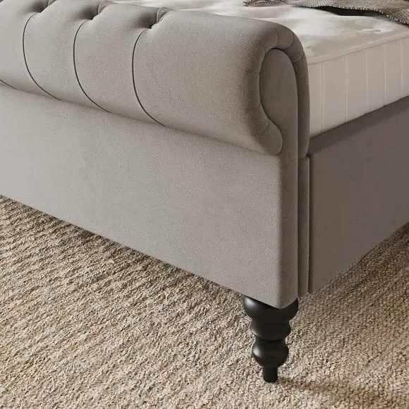 Chesterfield Bed Frame - Light Grey, Fabric