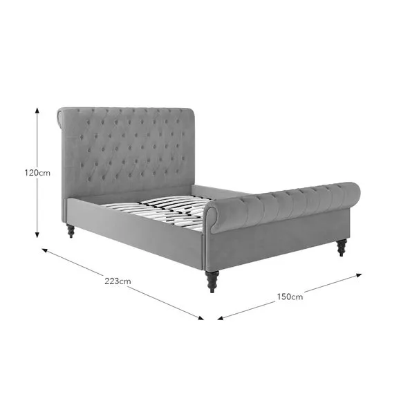 Chesterfield Bed Frame - Light Grey, Fabric