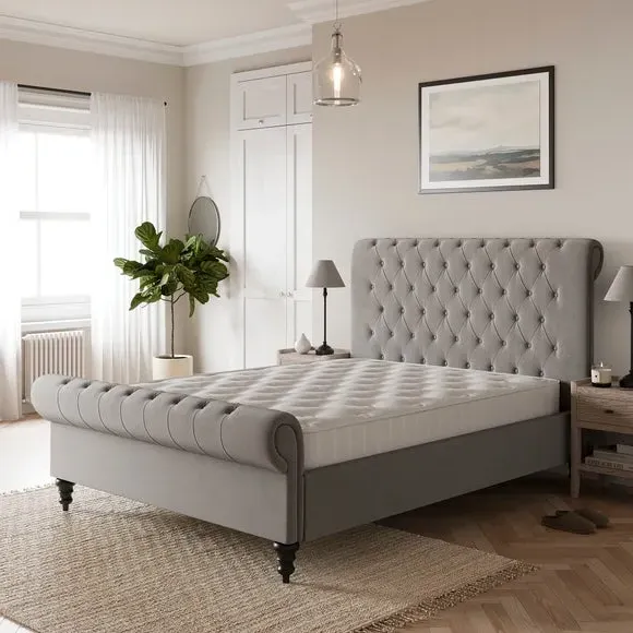 Chesterfield Bed Frame - Light Grey, Fabric image