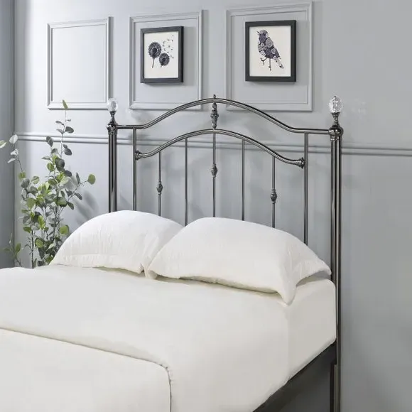 Metal Bed Frame with Crystal Finials - Black
