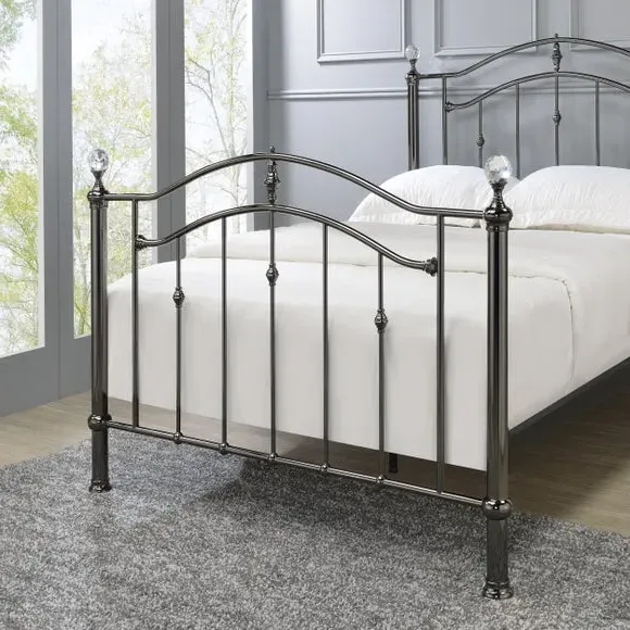 Metal Bed Frame with Crystal Finials - Black