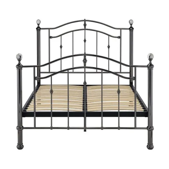 Metal Bed Frame with Crystal Finials - Black