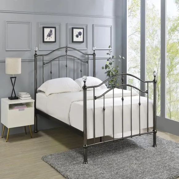 Metal Bed Frame with Crystal Finials - Black