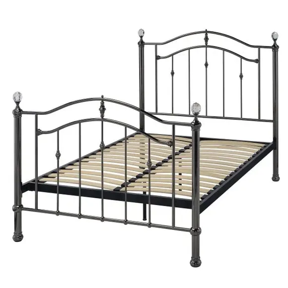 Metal Bed Frame with Crystal Finials - Black