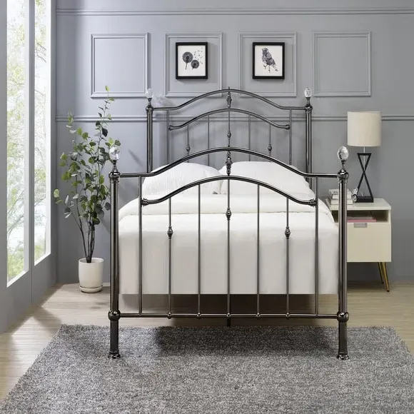 Metal Bed Frame with Crystal Finials - Black image