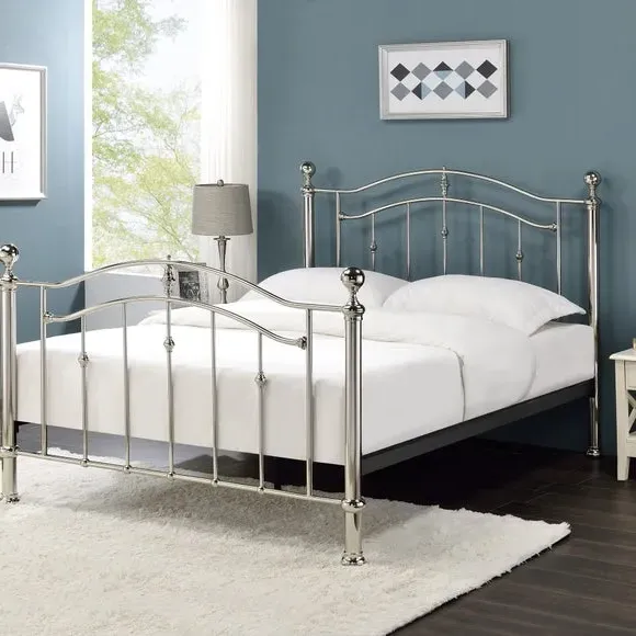 Metal Bed Frame with Crystal Finials - Chrome