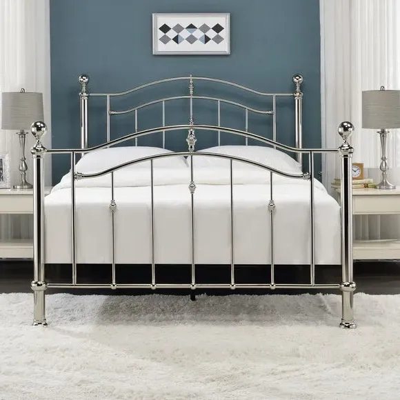 Metal Bed Frame with Crystal Finials - Chrome