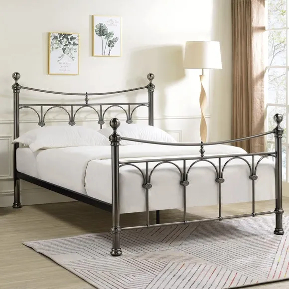 Metal Bed Frame with Slatted Base - Nickel