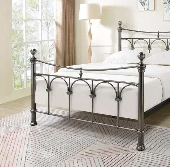 Metal Bed Frame with Slatted Base - Nickel