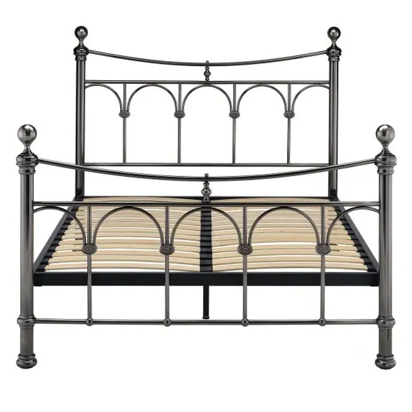 Metal Bed Frame with Slatted Base - Nickel