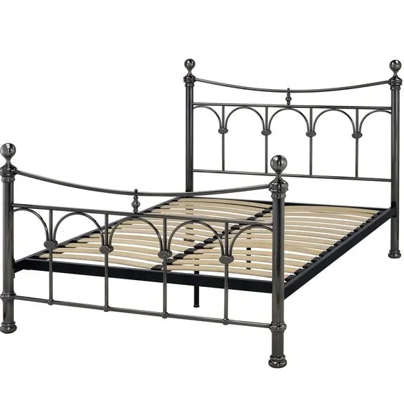 Metal Bed Frame with Slatted Base - Nickel
