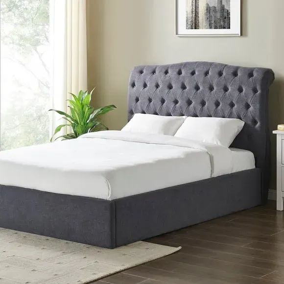 Ottoman Bed Frame with Storage - Charcoal, Velvet