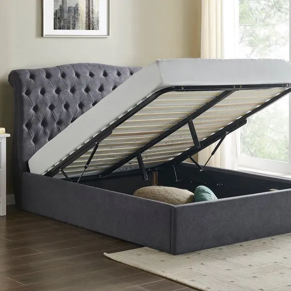Ottoman Bed Frame with Storage - Charcoal, Velvet