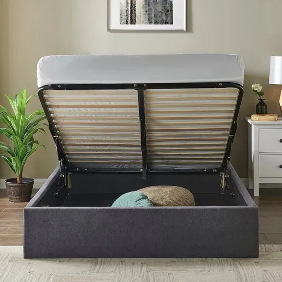 Ottoman Bed Frame with Storage - Charcoal, Velvet
