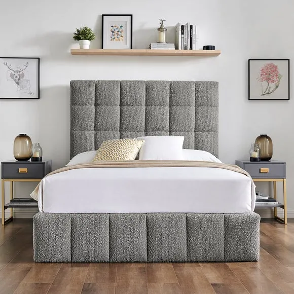 Ottoman Bed Frame with Storage - Grey, Boucle