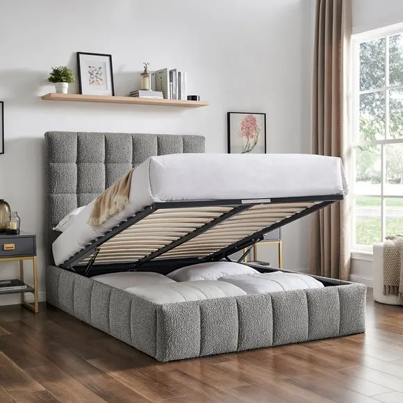 Ottoman Bed Frame with Storage - Grey, Boucle
