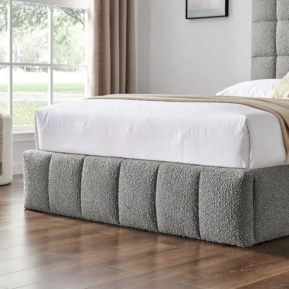 Ottoman Bed Frame with Storage - Grey, Boucle