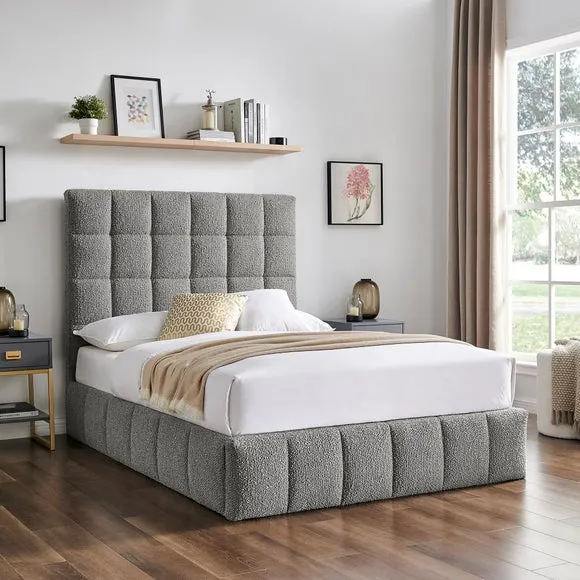 Ottoman Bed Frame with Storage - Grey, Boucle