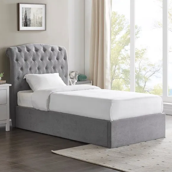 Ottoman Bed Frame with Storage - Grey, Velvet