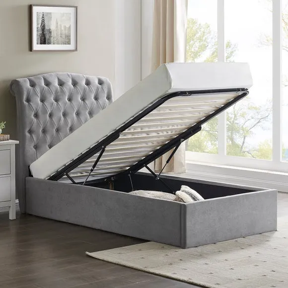 Ottoman Bed Frame with Storage - Grey, Velvet