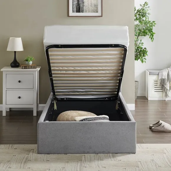 Ottoman Bed Frame with Storage - Grey, Velvet
