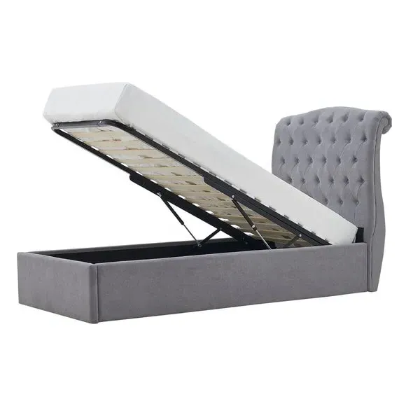Ottoman Bed Frame with Storage - Grey, Velvet