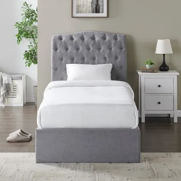Ottoman Bed Frame with Storage - Grey, Velvet