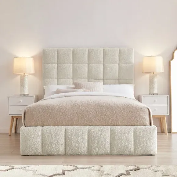 Ottoman Bed Frame with Storage - Ivory, Boucle
