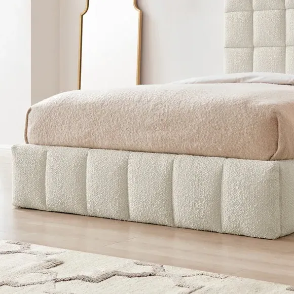 Ottoman Bed Frame with Storage - Ivory, Boucle