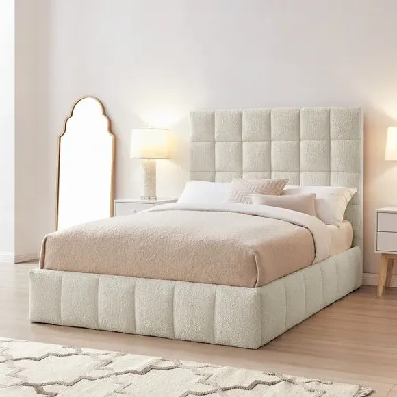 Ottoman Bed Frame with Storage - Ivory, Boucle