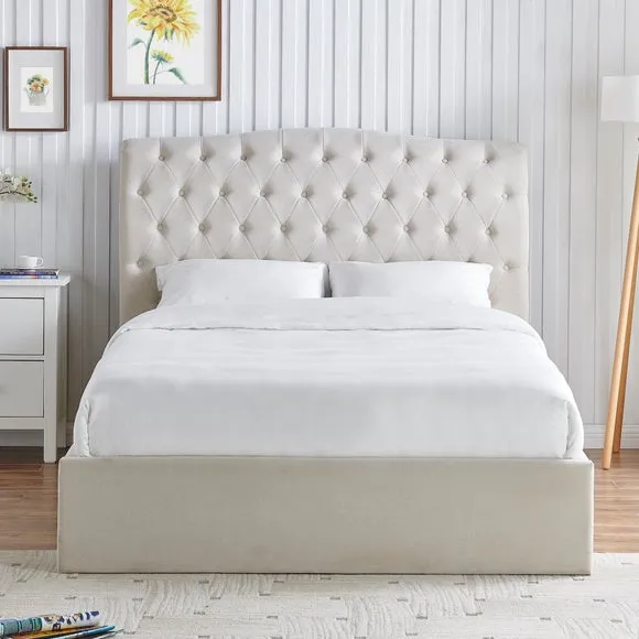 Ottoman Bed Frame with Storage - Natural, Velvet