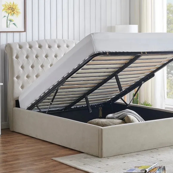 Ottoman Bed Frame with Storage - Natural, Velvet