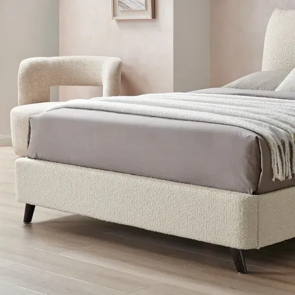 Pillow Back Bed Frame - Ivory, Boucle