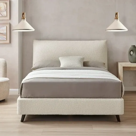 Pillow Back Bed Frame - Ivory, Boucle