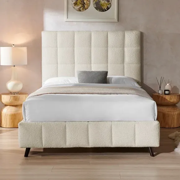 Upholstered Bed Frame - Ivory, Boucle