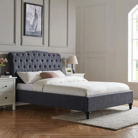 Upholstered Bed Frame with Tufted Headboard - Charcoal