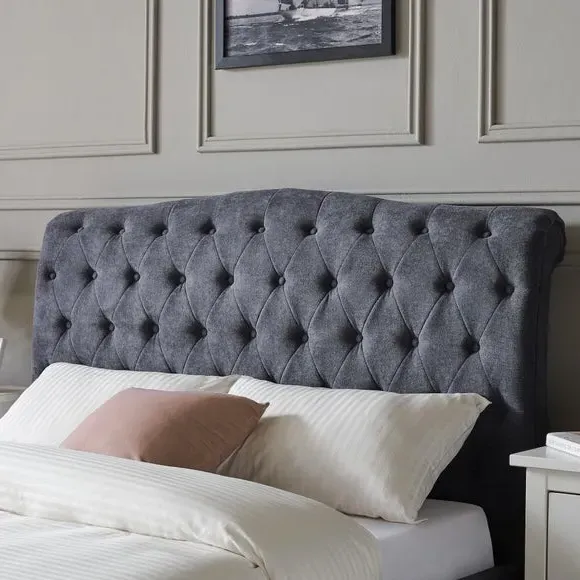 Upholstered Bed Frame with Tufted Headboard - Charcoal